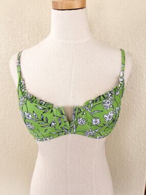 ZAFUL Green Floral Swim Top Small 4 Balconette Swim Top Ruffle Tie Back
